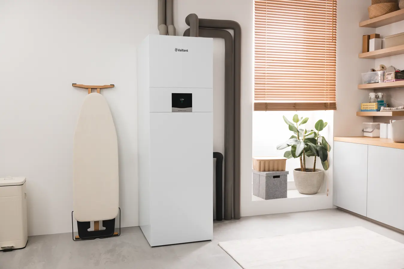 Gruntowa pompa ciepła Vaillant w pomieszczeniu technicznym